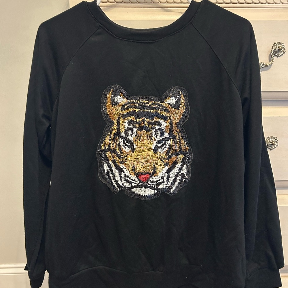 She + Sky Black Embellished Tiger Top